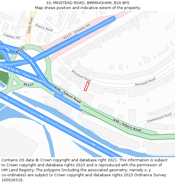 33, MINSTEAD ROAD, BIRMINGHAM, B24 8PS: Location map and indicative extent of plot