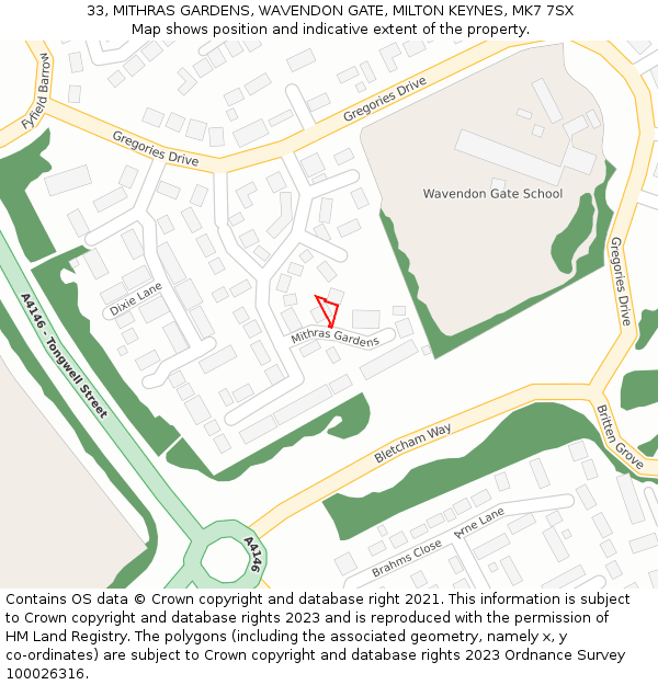 33, MITHRAS GARDENS, WAVENDON GATE, MILTON KEYNES, MK7 7SX: Location map and indicative extent of plot