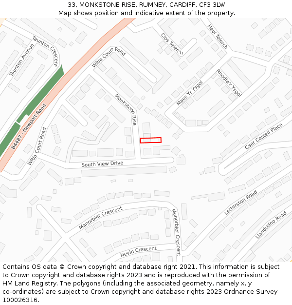 33, MONKSTONE RISE, RUMNEY, CARDIFF, CF3 3LW: Location map and indicative extent of plot