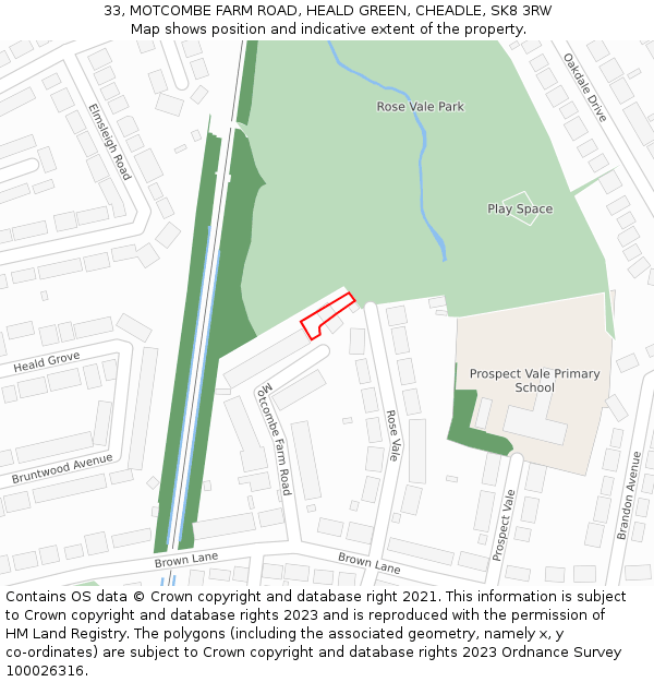 33, MOTCOMBE FARM ROAD, HEALD GREEN, CHEADLE, SK8 3RW: Location map and indicative extent of plot