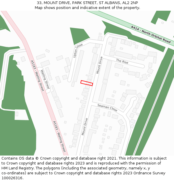 33, MOUNT DRIVE, PARK STREET, ST ALBANS, AL2 2NP: Location map and indicative extent of plot