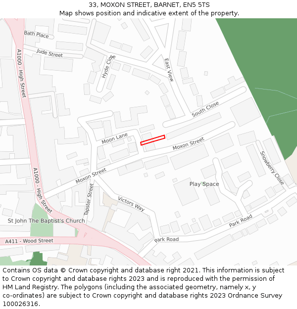 33, MOXON STREET, BARNET, EN5 5TS: Location map and indicative extent of plot