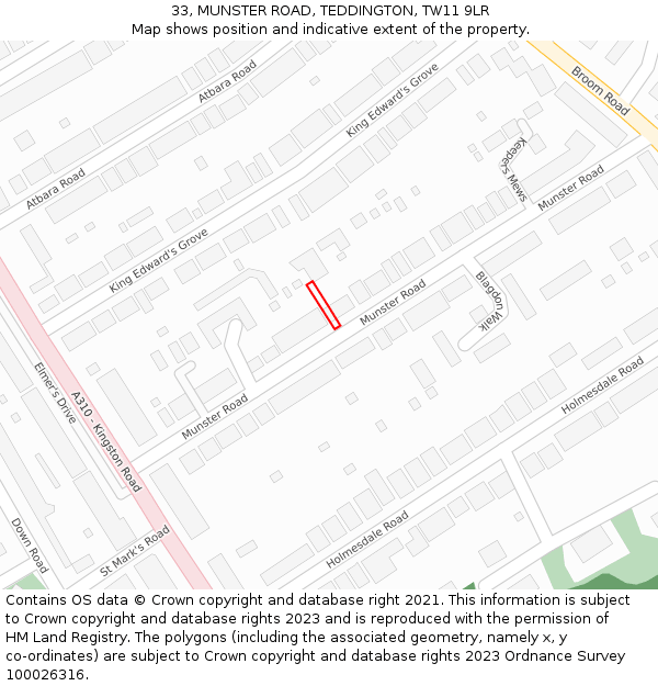 33, MUNSTER ROAD, TEDDINGTON, TW11 9LR: Location map and indicative extent of plot