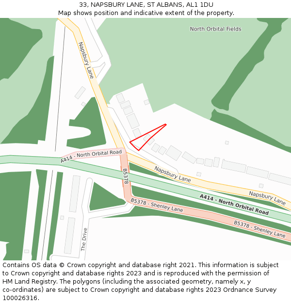 33, NAPSBURY LANE, ST ALBANS, AL1 1DU: Location map and indicative extent of plot