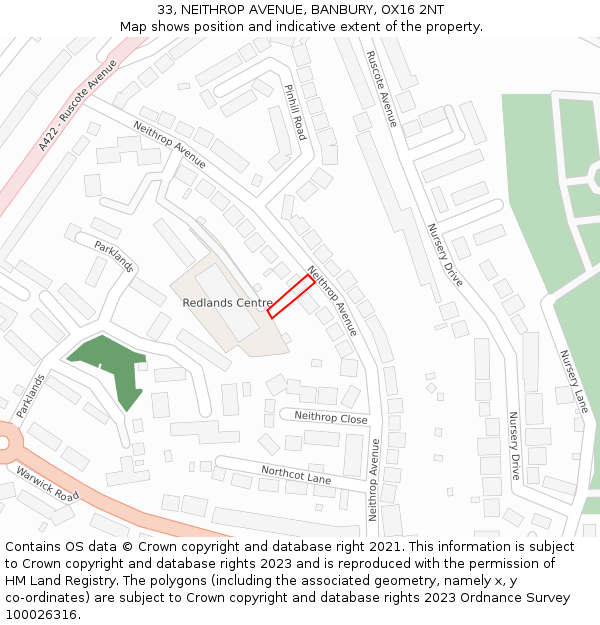 33, NEITHROP AVENUE, BANBURY, OX16 2NT: Location map and indicative extent of plot