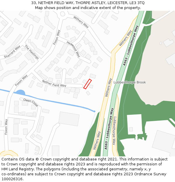 33, NETHER FIELD WAY, THORPE ASTLEY, LEICESTER, LE3 3TQ: Location map and indicative extent of plot