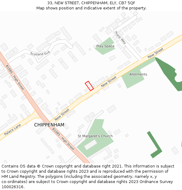 33, NEW STREET, CHIPPENHAM, ELY, CB7 5QF: Location map and indicative extent of plot