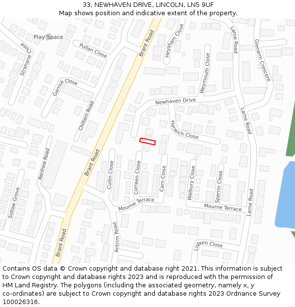 33, NEWHAVEN DRIVE, LINCOLN, LN5 9UF: Location map and indicative extent of plot