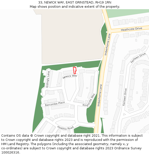 33, NEWICK WAY, EAST GRINSTEAD, RH19 1RN: Location map and indicative extent of plot