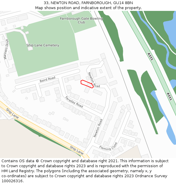 33, NEWTON ROAD, FARNBOROUGH, GU14 8BN: Location map and indicative extent of plot