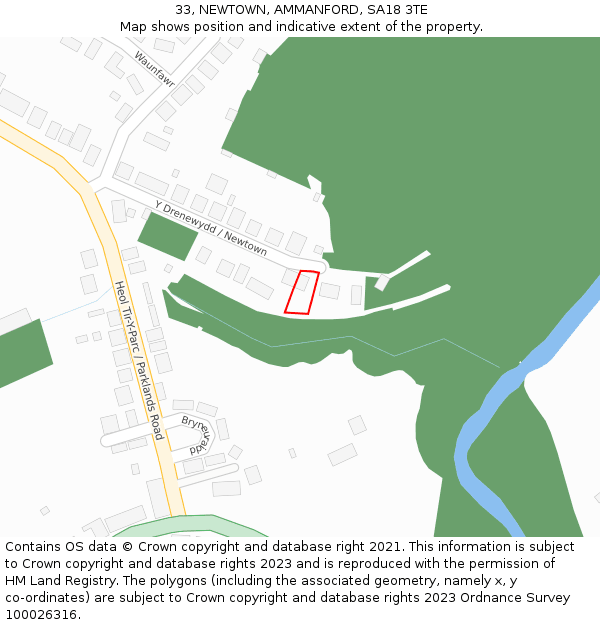 33, NEWTOWN, AMMANFORD, SA18 3TE: Location map and indicative extent of plot