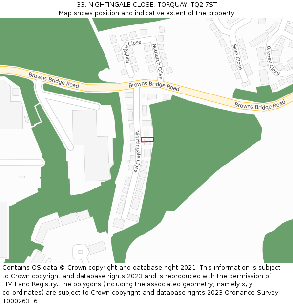 33, NIGHTINGALE CLOSE, TORQUAY, TQ2 7ST: Location map and indicative extent of plot