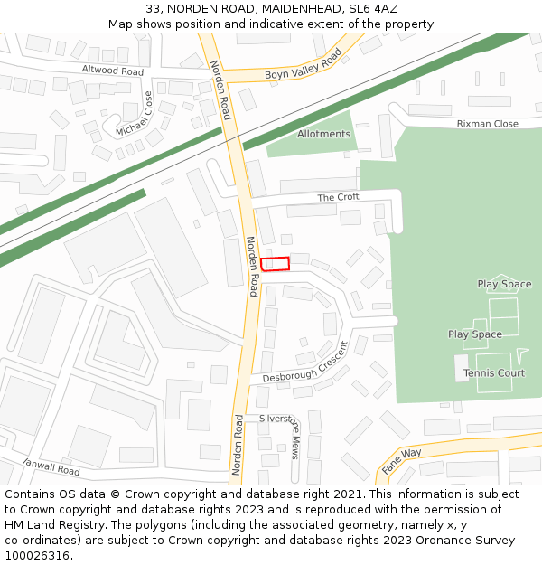 33, NORDEN ROAD, MAIDENHEAD, SL6 4AZ: Location map and indicative extent of plot