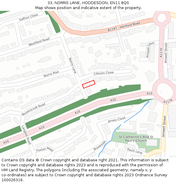 33, NORRIS LANE, HODDESDON, EN11 8QS: Location map and indicative extent of plot