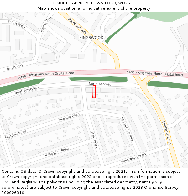 33, NORTH APPROACH, WATFORD, WD25 0EH: Location map and indicative extent of plot