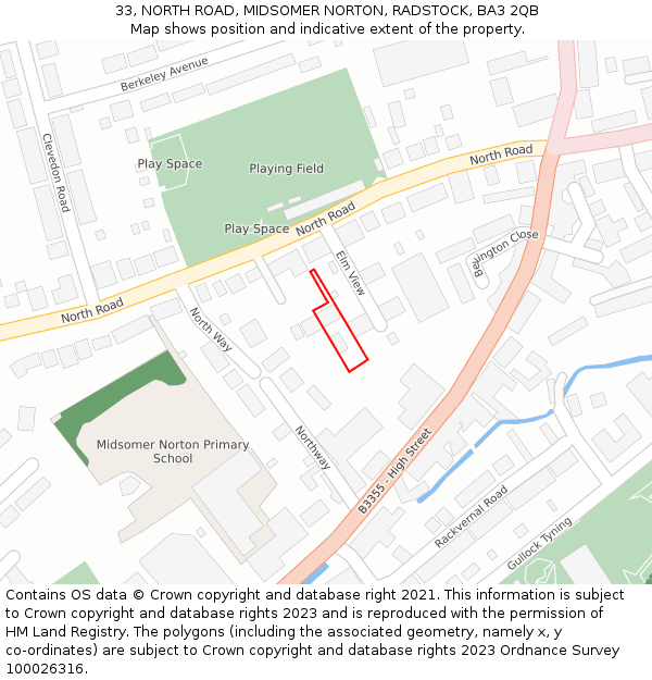 33, NORTH ROAD, MIDSOMER NORTON, RADSTOCK, BA3 2QB: Location map and indicative extent of plot