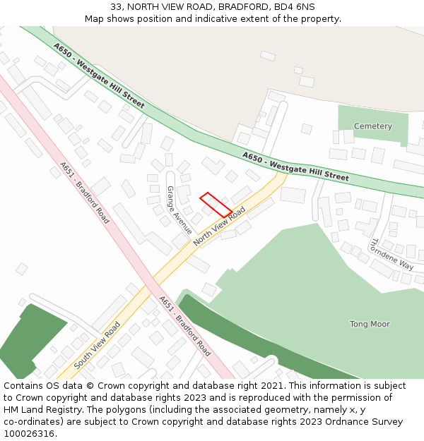 33, NORTH VIEW ROAD, BRADFORD, BD4 6NS: Location map and indicative extent of plot