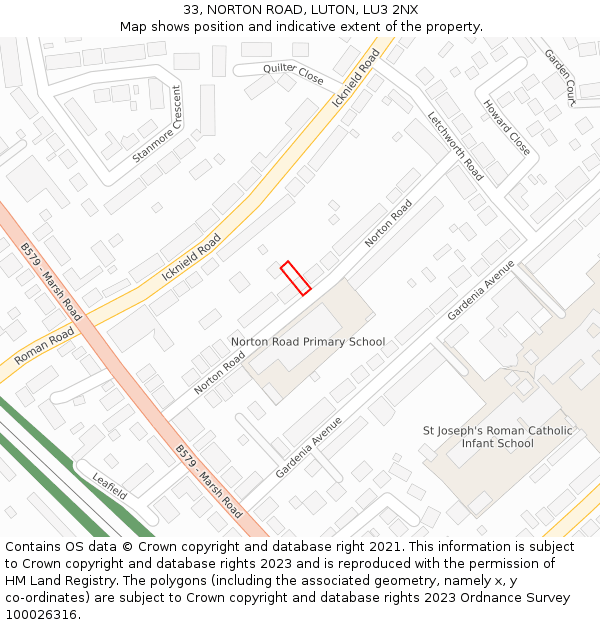 33, NORTON ROAD, LUTON, LU3 2NX: Location map and indicative extent of plot