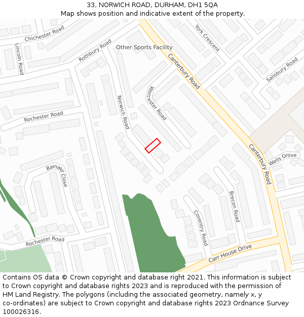 33, NORWICH ROAD, DURHAM, DH1 5QA: Location map and indicative extent of plot