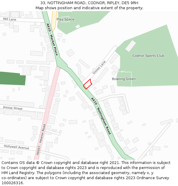 33, NOTTINGHAM ROAD, CODNOR, RIPLEY, DE5 9RH: Location map and indicative extent of plot