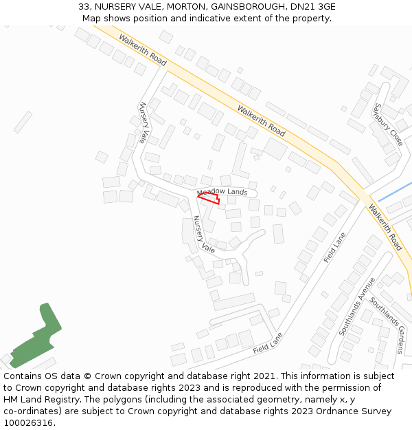 33, NURSERY VALE, MORTON, GAINSBOROUGH, DN21 3GE: Location map and indicative extent of plot