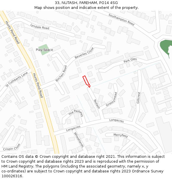 33, NUTASH, FAREHAM, PO14 4SG: Location map and indicative extent of plot