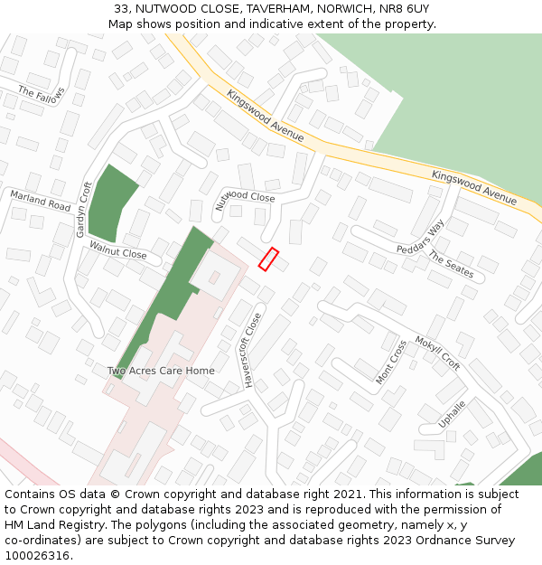 33, NUTWOOD CLOSE, TAVERHAM, NORWICH, NR8 6UY: Location map and indicative extent of plot