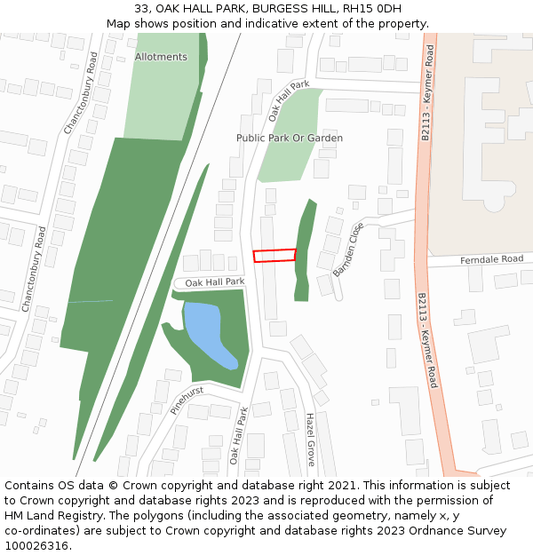 33, OAK HALL PARK, BURGESS HILL, RH15 0DH: Location map and indicative extent of plot