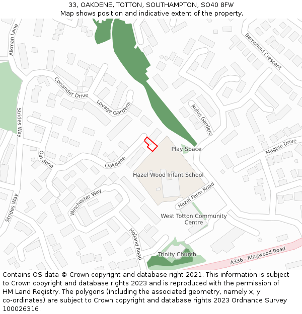 33, OAKDENE, TOTTON, SOUTHAMPTON, SO40 8FW: Location map and indicative extent of plot