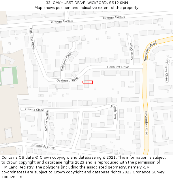 33, OAKHURST DRIVE, WICKFORD, SS12 0NN: Location map and indicative extent of plot