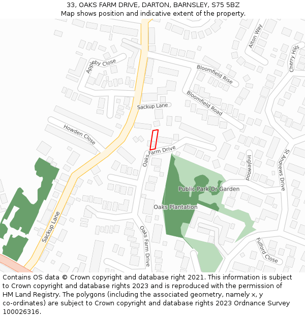 33, OAKS FARM DRIVE, DARTON, BARNSLEY, S75 5BZ: Location map and indicative extent of plot