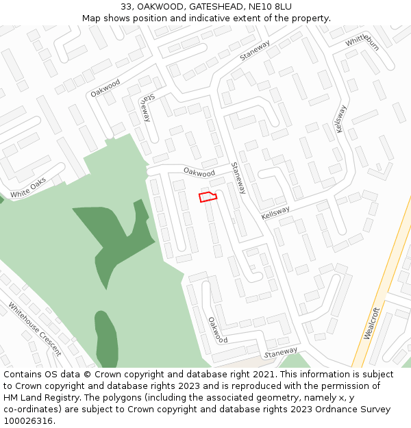 33, OAKWOOD, GATESHEAD, NE10 8LU: Location map and indicative extent of plot