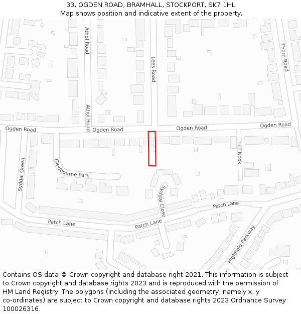 33, OGDEN ROAD, BRAMHALL, STOCKPORT, SK7 1HL: Location map and indicative extent of plot