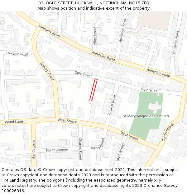 33, OGLE STREET, HUCKNALL, NOTTINGHAM, NG15 7FQ: Location map and indicative extent of plot