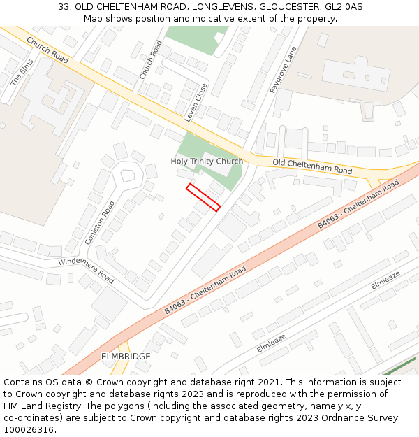 33, OLD CHELTENHAM ROAD, LONGLEVENS, GLOUCESTER, GL2 0AS: Location map and indicative extent of plot