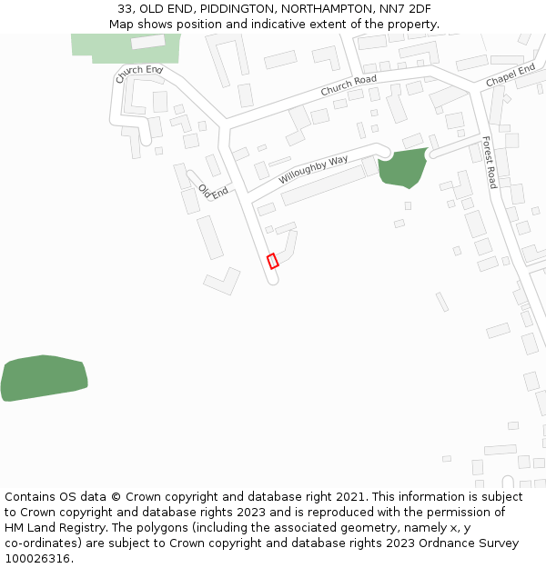 33, OLD END, PIDDINGTON, NORTHAMPTON, NN7 2DF: Location map and indicative extent of plot