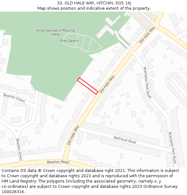 33, OLD HALE WAY, HITCHIN, SG5 1XJ: Location map and indicative extent of plot