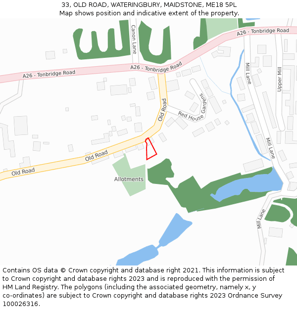 33, OLD ROAD, WATERINGBURY, MAIDSTONE, ME18 5PL: Location map and indicative extent of plot