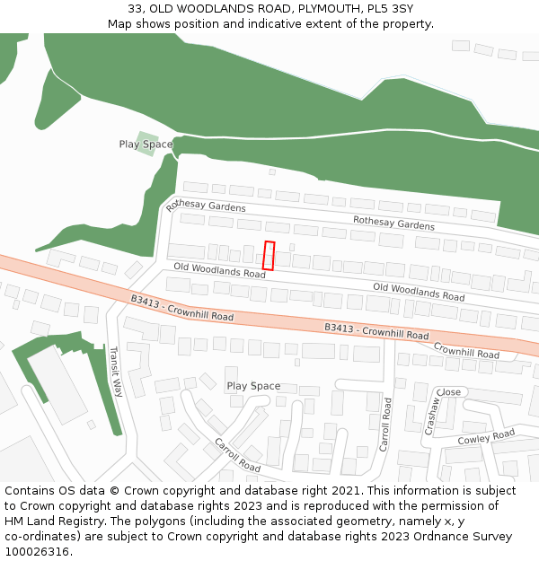 33, OLD WOODLANDS ROAD, PLYMOUTH, PL5 3SY: Location map and indicative extent of plot