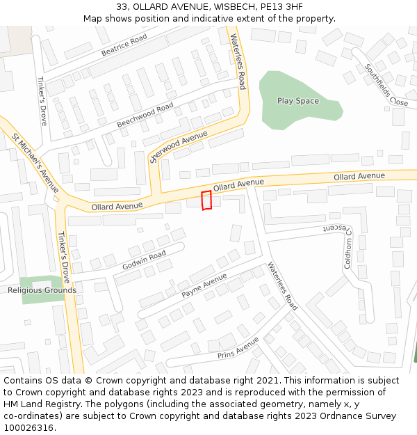 33, OLLARD AVENUE, WISBECH, PE13 3HF: Location map and indicative extent of plot