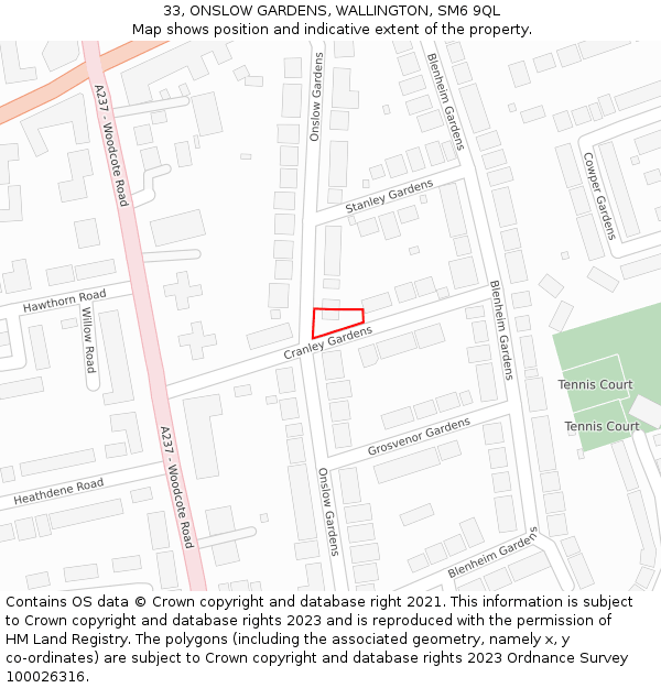 33, ONSLOW GARDENS, WALLINGTON, SM6 9QL: Location map and indicative extent of plot