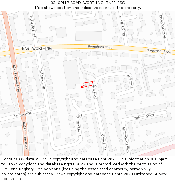 33, OPHIR ROAD, WORTHING, BN11 2SS: Location map and indicative extent of plot