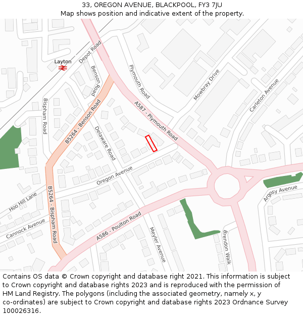 33, OREGON AVENUE, BLACKPOOL, FY3 7JU: Location map and indicative extent of plot