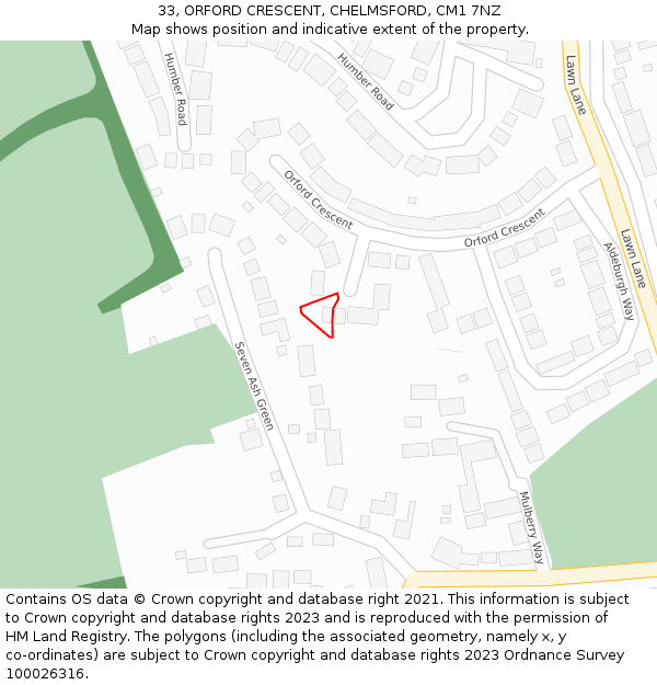 33, ORFORD CRESCENT, CHELMSFORD, CM1 7NZ: Location map and indicative extent of plot