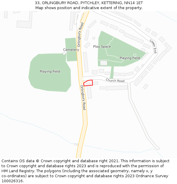 33, ORLINGBURY ROAD, PYTCHLEY, KETTERING, NN14 1ET: Location map and indicative extent of plot