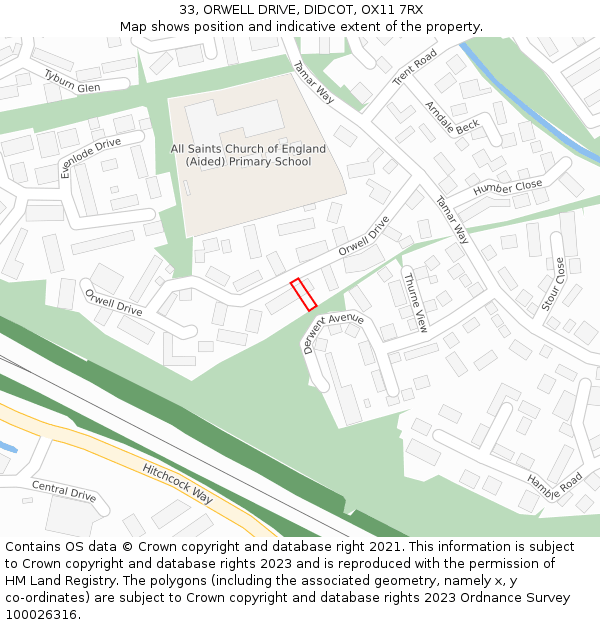 33, ORWELL DRIVE, DIDCOT, OX11 7RX: Location map and indicative extent of plot