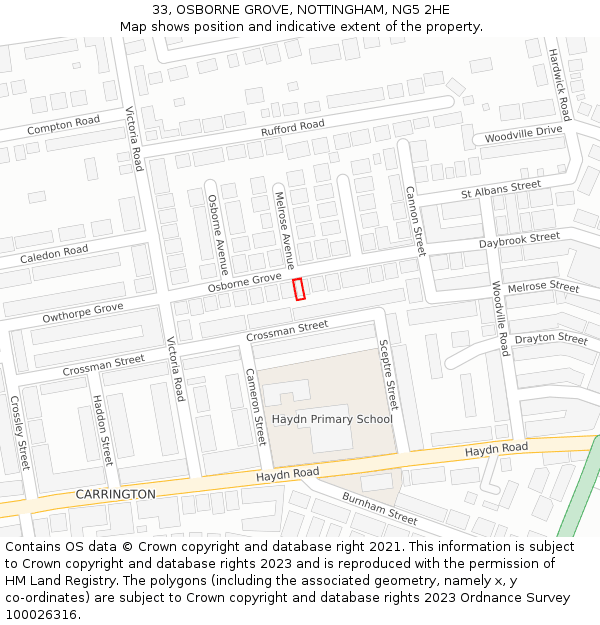 33, OSBORNE GROVE, NOTTINGHAM, NG5 2HE: Location map and indicative extent of plot
