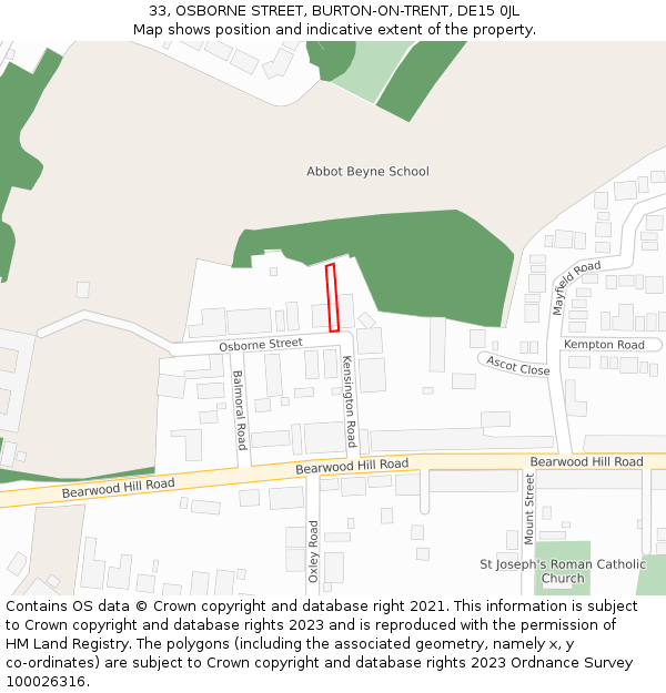 33, OSBORNE STREET, BURTON-ON-TRENT, DE15 0JL: Location map and indicative extent of plot