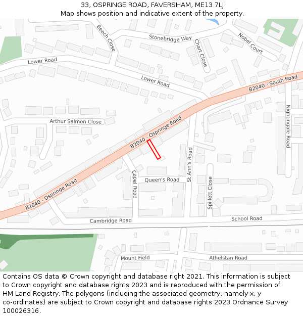 33, OSPRINGE ROAD, FAVERSHAM, ME13 7LJ: Location map and indicative extent of plot