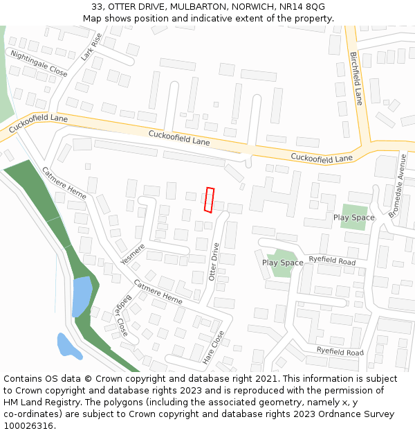 33, OTTER DRIVE, MULBARTON, NORWICH, NR14 8QG: Location map and indicative extent of plot